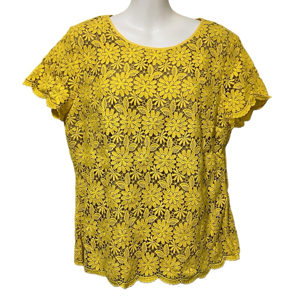 NWT Talbots Yellow Daisy Floral Lace Overlay Top